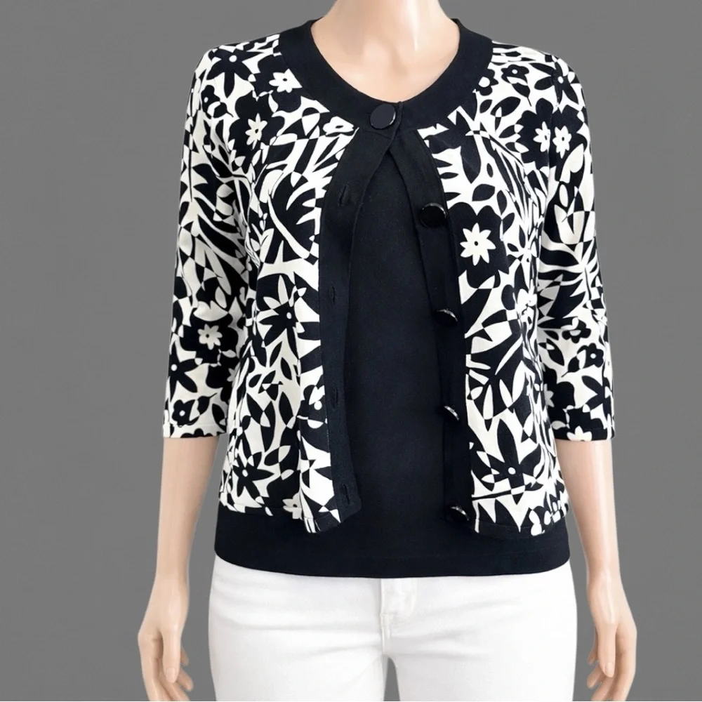 Cable & Gauge Silk-Blend Floral Cardigan